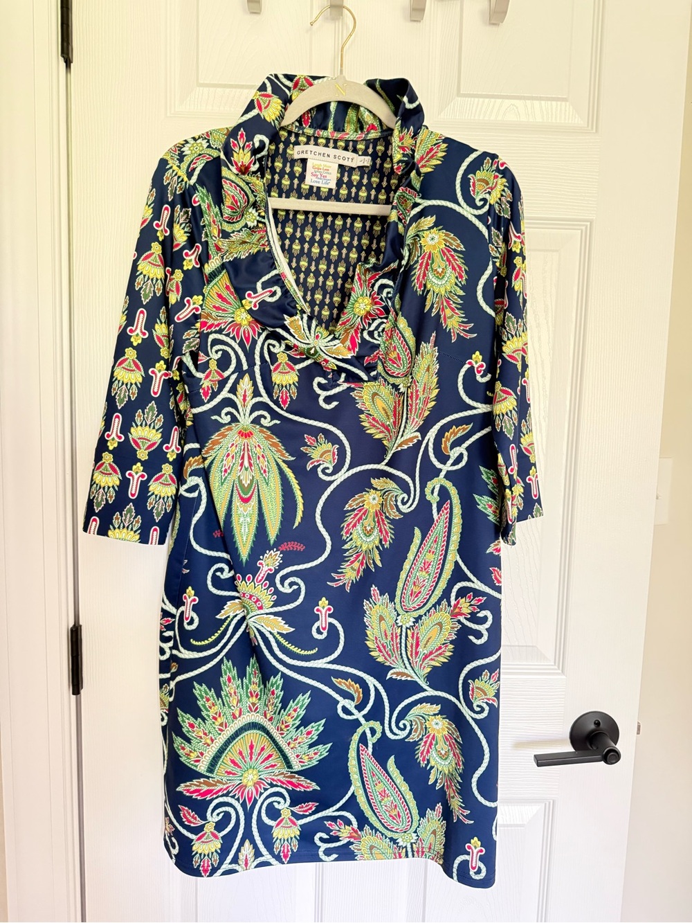 Gretchen Scott Designs Navy Paisley Cowl-Neck Midi Dress with Multicolor Accents